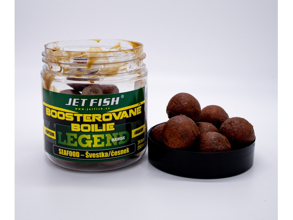 Legend Range - Boosterované boilie 250ml - 24mm : SEAFOOD - ŠVESTKA / ČESNEK